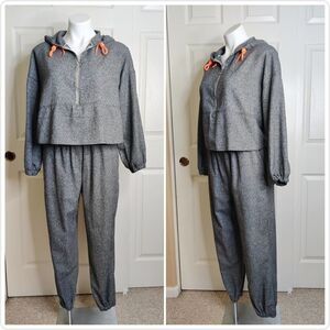 Zara tweed oversized crop 1/2 zip hoody jogger set M